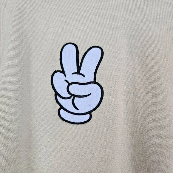 Disney Mickey Peace Sign Pullover Crewneck Sweatshirt Beige Tan M - Picture 4 of 5